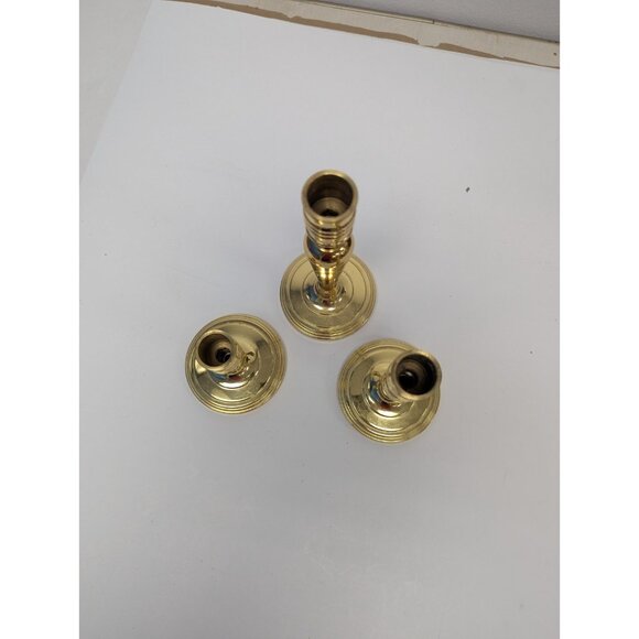 Lot of 3 Assorted Baldwin Solid Brass Candlesticks Candle Holders 7" 5" 3" - Picture 2 of 7
